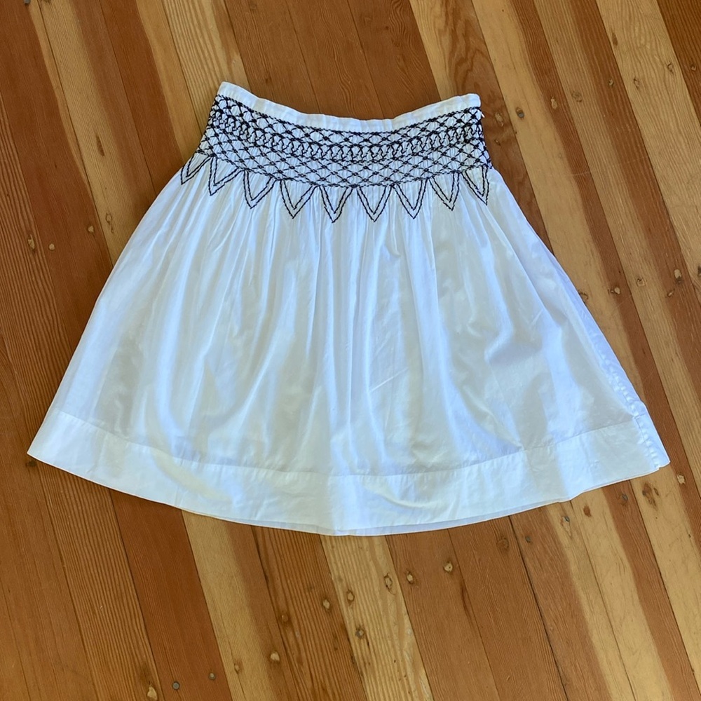 Elegant White Skirt with Black Embroidery
